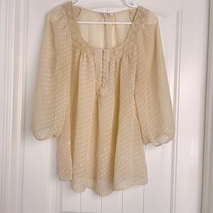 Black Rain Vintage Button Cream Dot 3/4 Sleeve Blouse